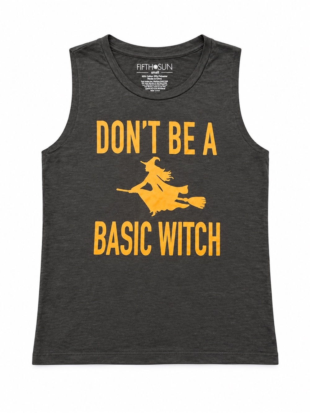 Fifth Sun “Don't Be a Basic Witch" Halloween graphic Tank soft black small funny